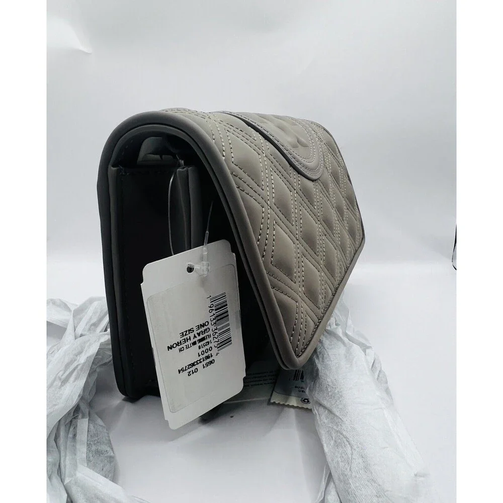 Tory Burch Fleming Matte Wallet on Chain Crossbody Clutch Gray Heron New $448